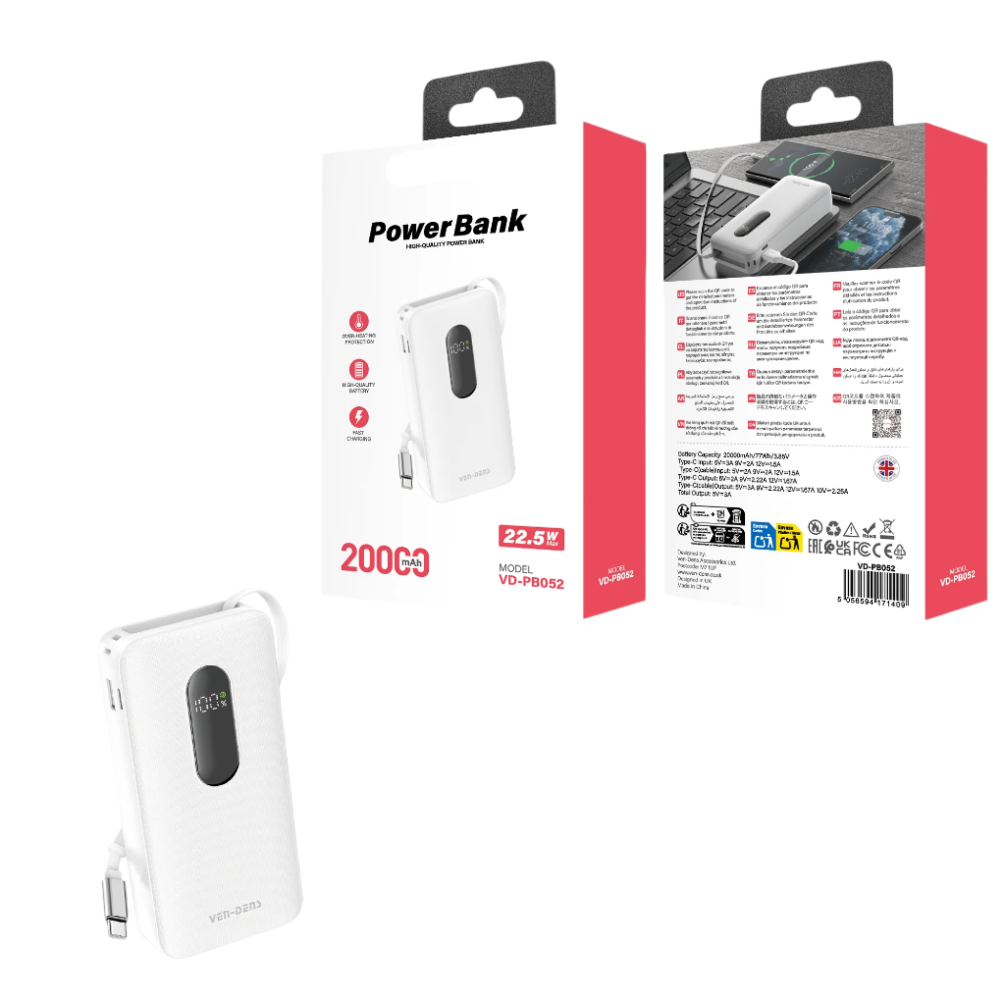 Power Bank 20000mAh Portable Charger 22.5W