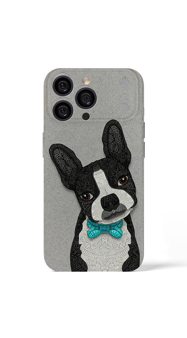 iPhone 17 Pro Max Decorative Boston Terrier with turquoise bow tie