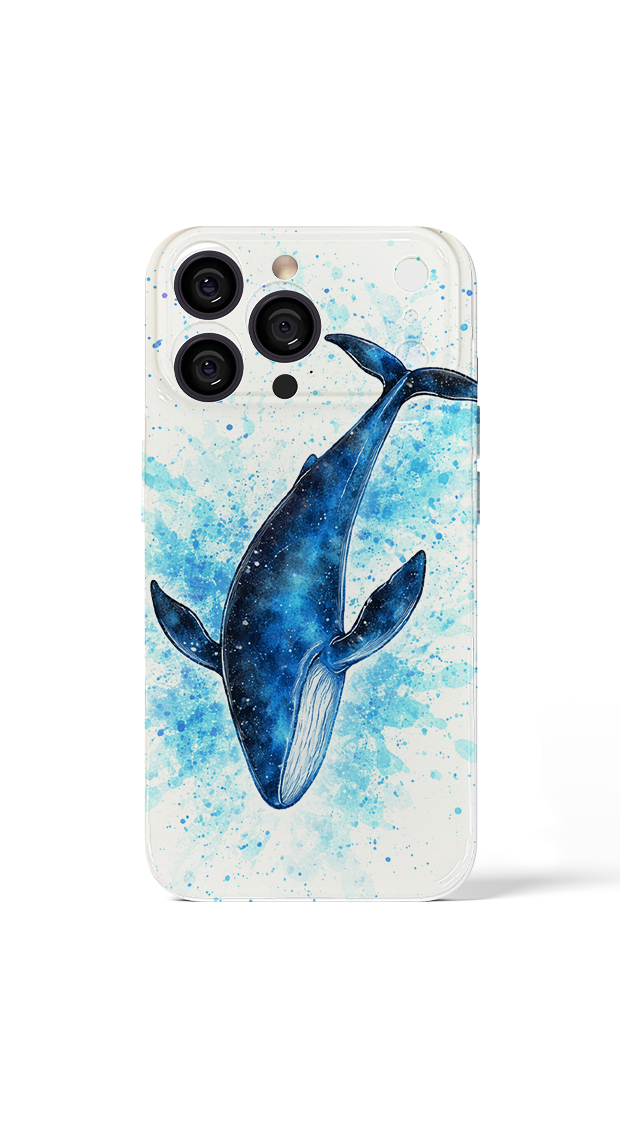 iPhone 17 Pro Max Whale in vibrant blue splashes